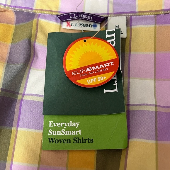 L. L. Bean Madras Plaid Shirt Blouse Everyday SunSmart UPF 50+ Branded Pocket - Picture 11 of 13